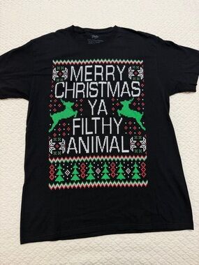 Chill Merry Christma Ya Filthy Animal Black Short Sleeve Shirt Size Medium